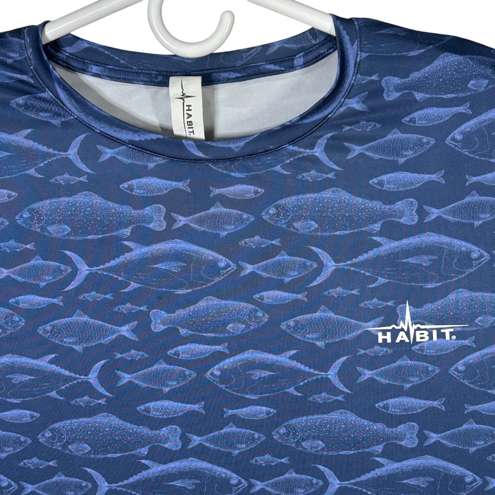 Habit Solar Factor Mens Medium Fishing Long‎ Sleeve Blue Fish Print Shirt